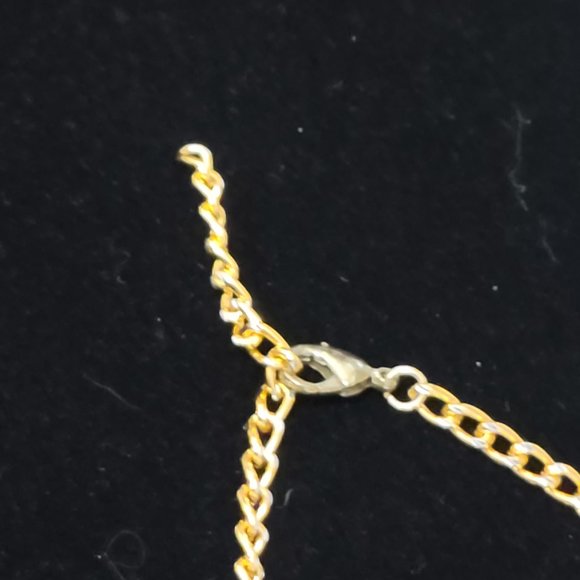 Gold chain & earrings with hand painted porcelain beads and blue and green beads - Picture 4 of 4